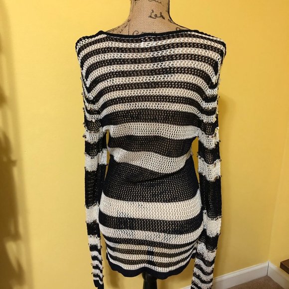 {Chico’s} Sequin Striped Open Weave Sweater - Picture 6 of 8